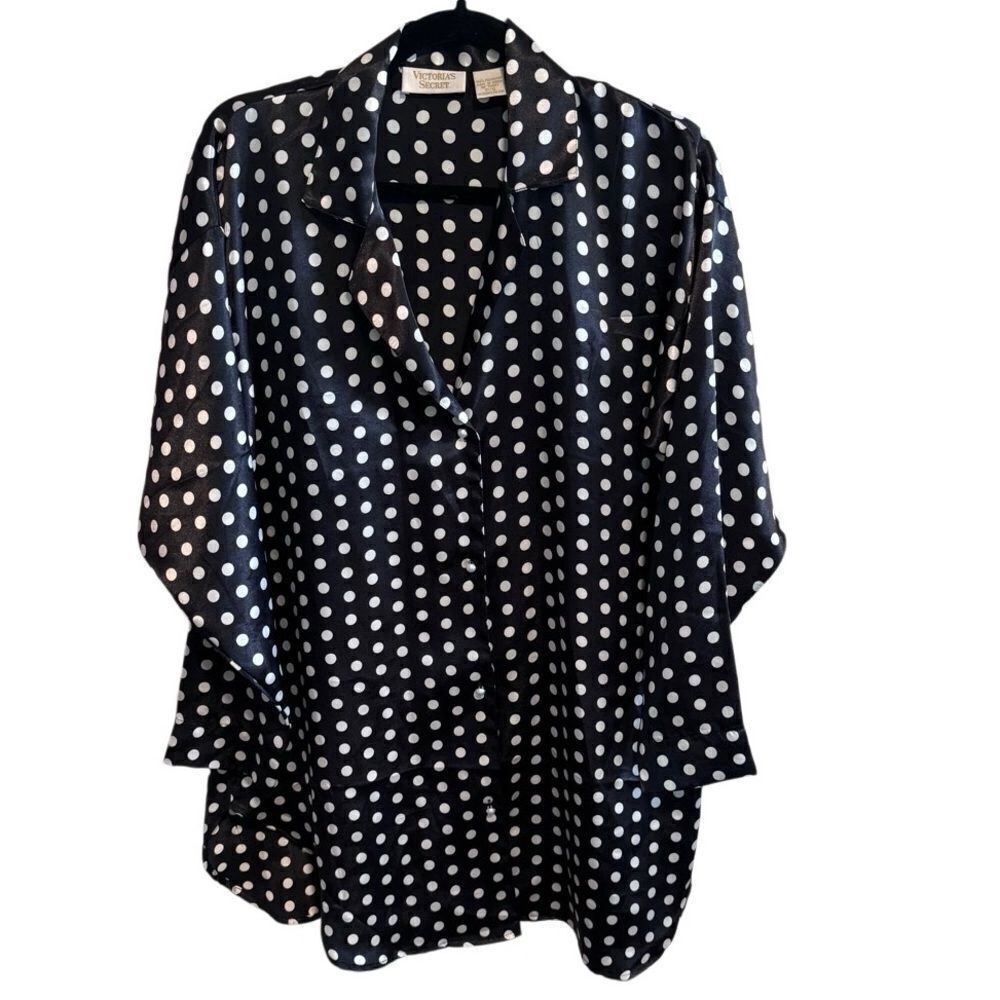 Victoria’s Secret-Vintage Gold Label- Polka Dot Sleep Shirt Pearl Buttons, Small